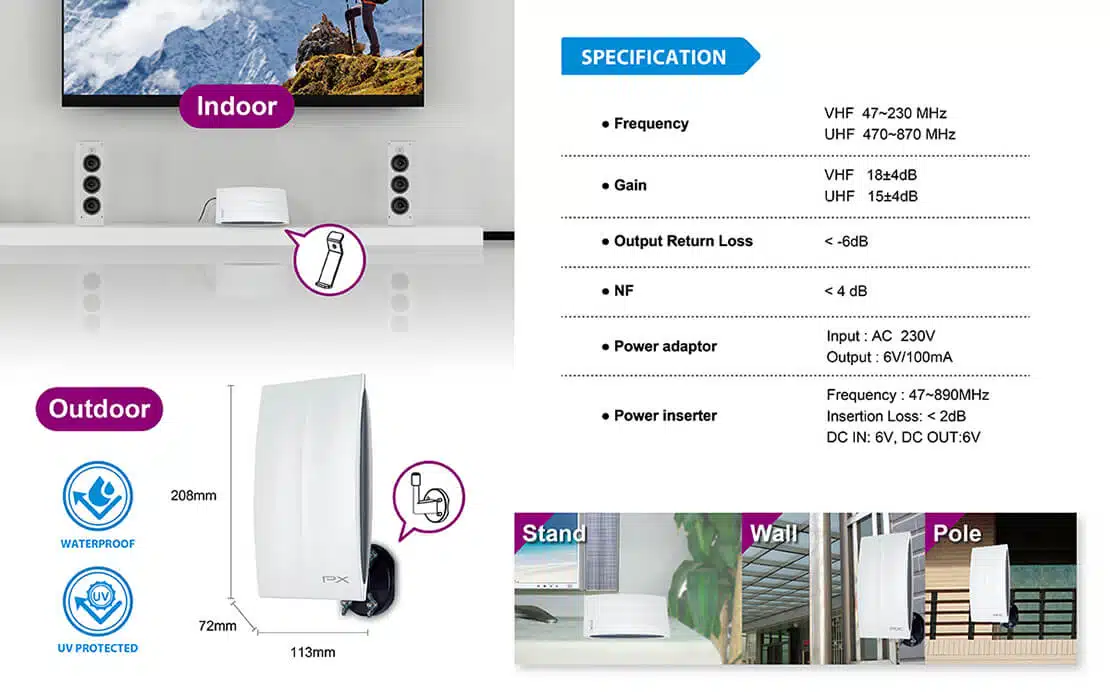 Low noise amplified digital TV outdoor antenna