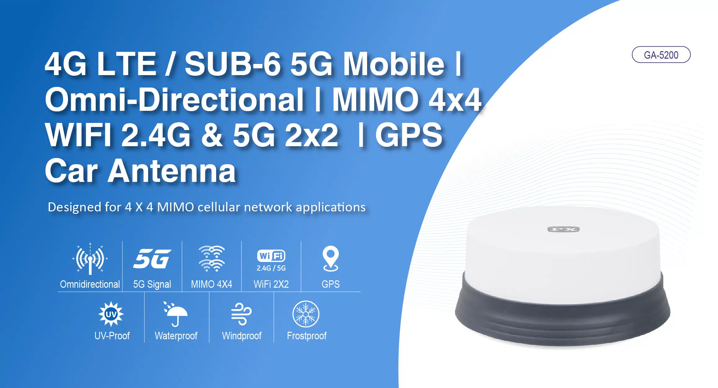 High-performance MIMO 4X4 Sub-6 4G LTE 5G antennas designed specifically for vehicles and optimised to work in rural and remote locations