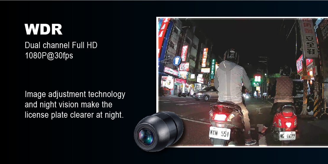 Dual channel Full HD 1080p@30fps moto-cam built-in WiFi 