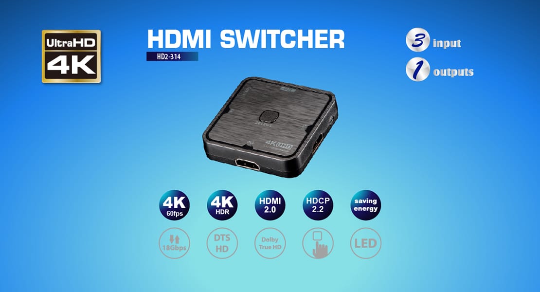HDMI 2.0 4K60Hz switch - 3 inputs 1 output