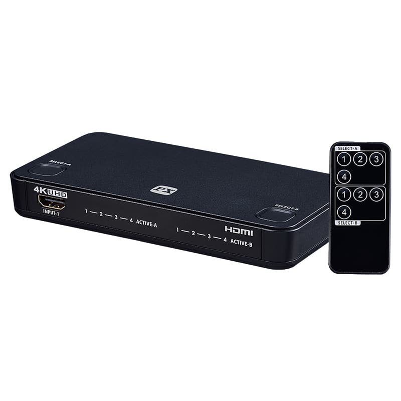 HDMI 2.0 4K60Hz HDMI matrix 4 inputs 2 outputs 18G UltraHD with ARC & HDR supported - IR remote control