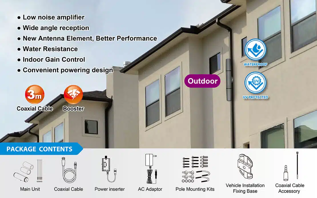 Low noise amplified digital outdoor TV antenna