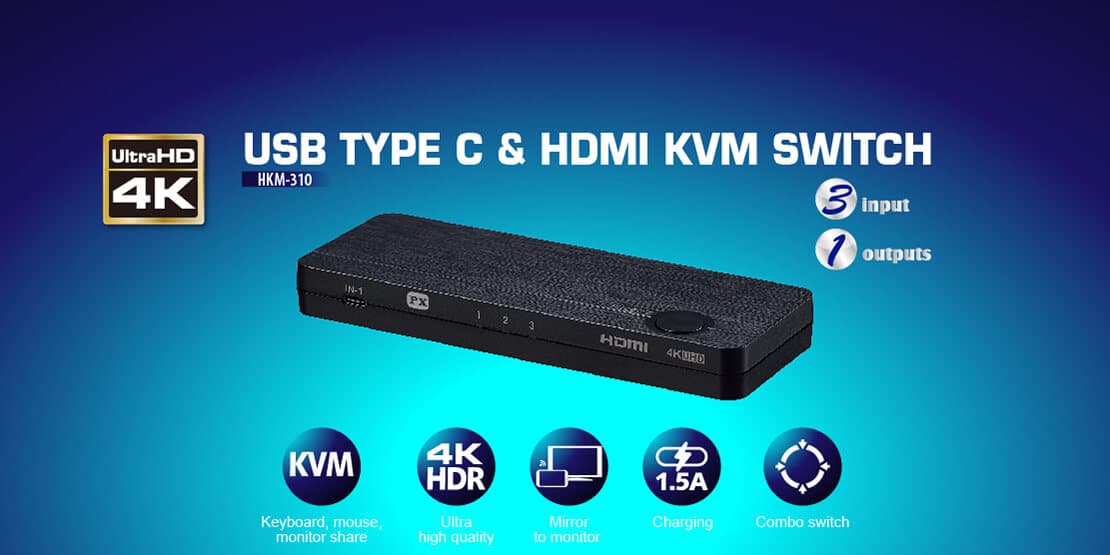 3x1 USB-C + HDMI KVM combo switch