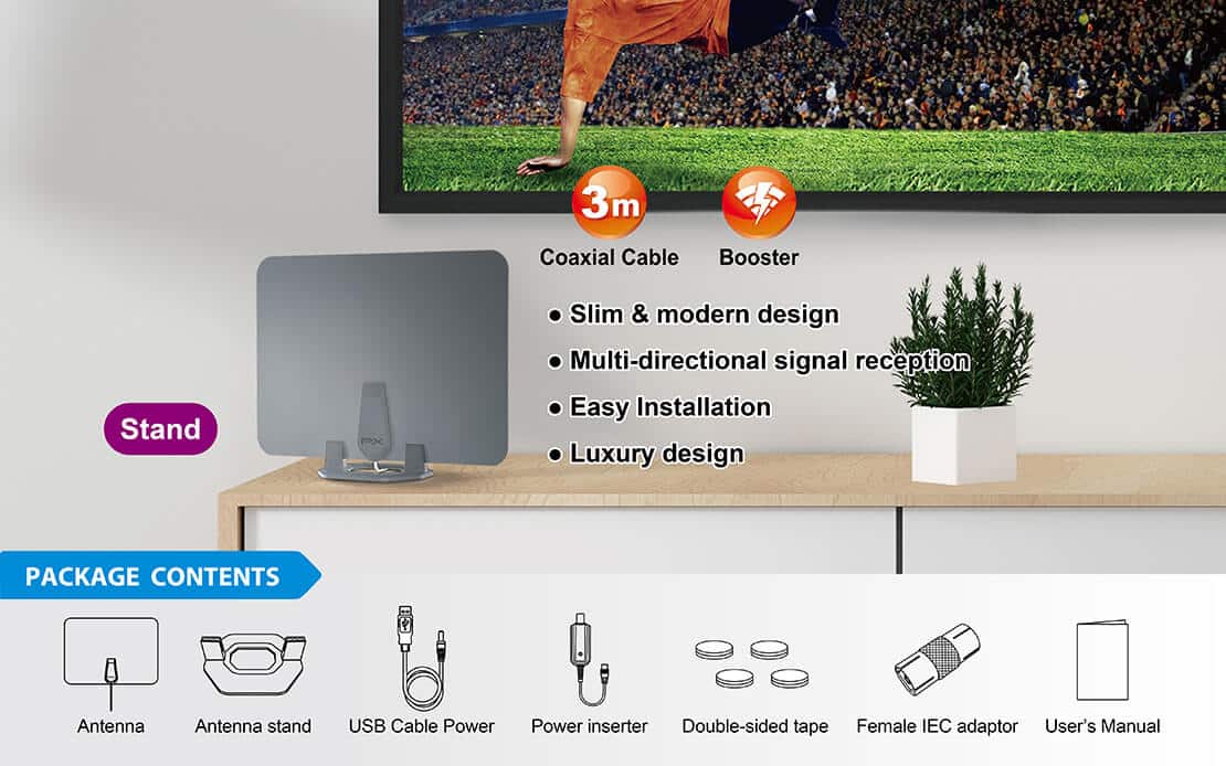 Low noise amplified digital TV antenna