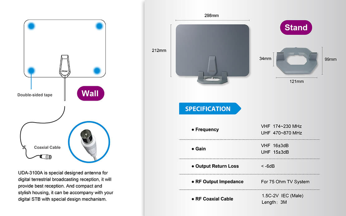 Low noise amplified digital TV antenna