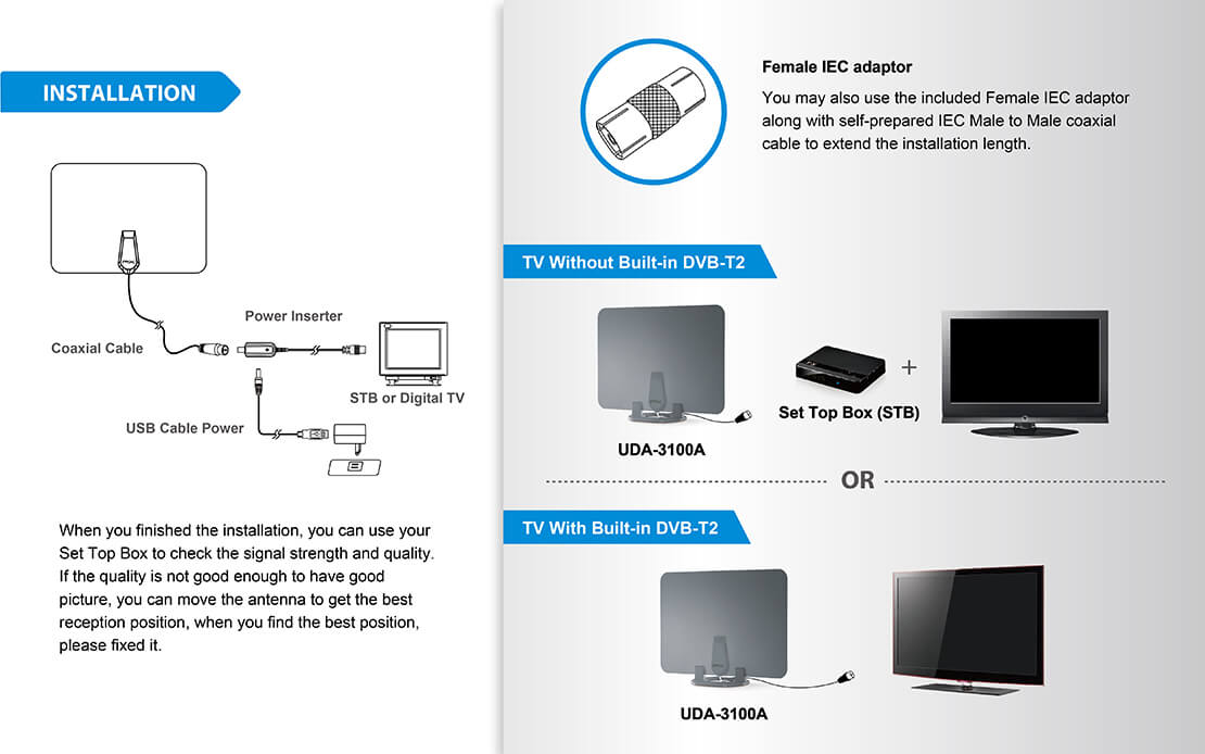 Low noise amplified digital TV antenna