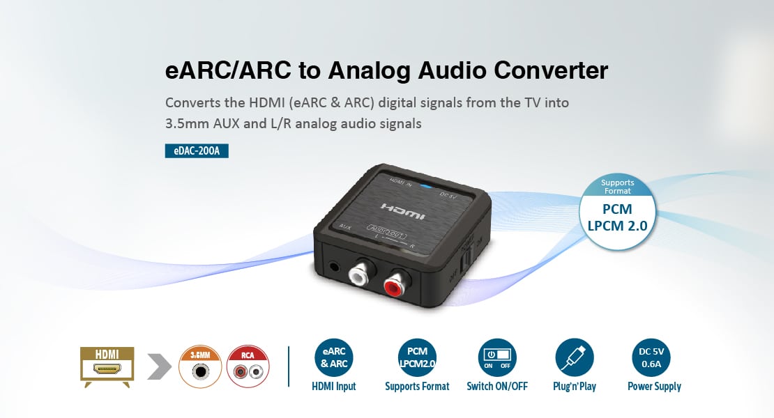  OREI HDMI (eARC & ARC) to RCA L/R Analog Audio Converter With  3.5mm Jack Support Headphone/Speaker Outputs - HDMI ARC to Analog Audio  Converter. : Industrial & Scientific